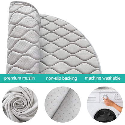 Muslin Baby Play Mat - Round 40'' x 40'', Padded Tummy Time Activity Mat for Infant & Toddler, Intricate Wave Quilted, Grey