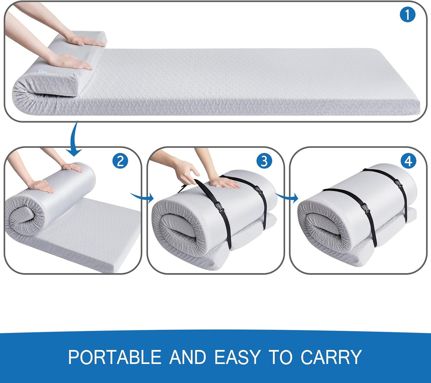 Memory Foam Camping Mattress Pad 3 Inch Thick, Portable Sleeping Pad with Waterproof Cover