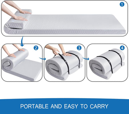 Memory Foam Camping Mattress Pad 3 Inch Thick, Portable Sleeping Pad with Waterproof Cover