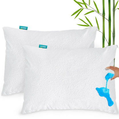 Waterproof Toddler Pillowcase with Zipper - 2 Pack, Bamboo Terry Surface, Fits Toddler Pillow 12"x16", 13"x18" or 14"x19", White - Biloban Online Store