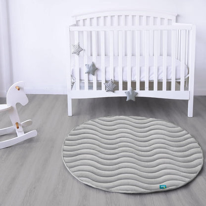 Muslin Baby Play Mat - Round 47'' x 47'', Padded Tummy Time Activity Mat for Infant & Toddler, Intricate Leaf Quilted, Grey
