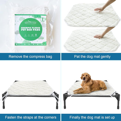Elevated Dog Bed Pad Waterproof - 2 Pack, Soft Plush Dog Pet Pad for Dog Cot Bed, Machine Washable Dog/Cat Beds Pad with Corner Straps