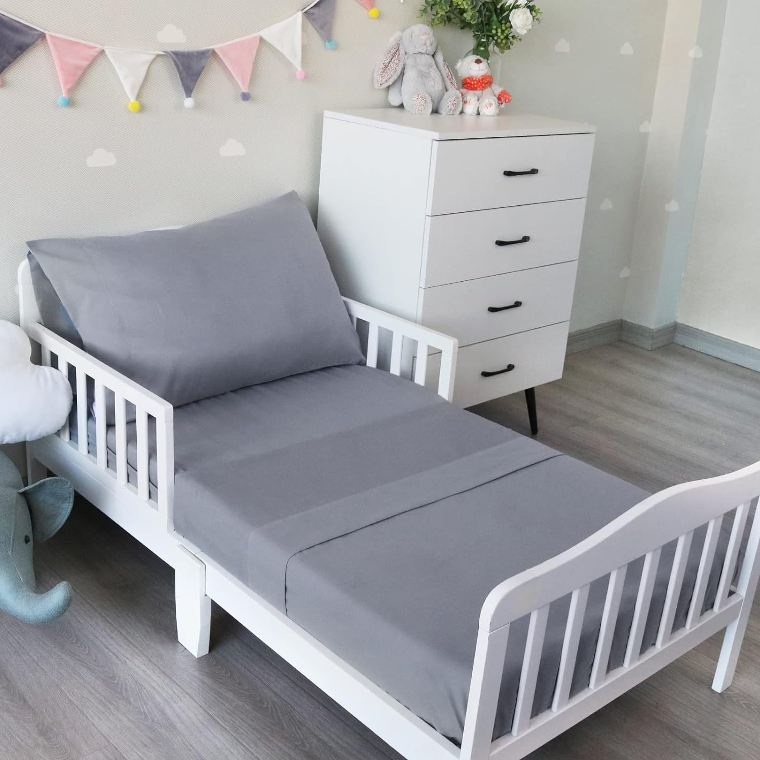 Toddler Bedding Set - 3 Pieces, Includes a Crib Fitted Sheet, Flat Sheet and Envelope Pillowcase, Soft and Breathable, Grey - Biloban Online Store