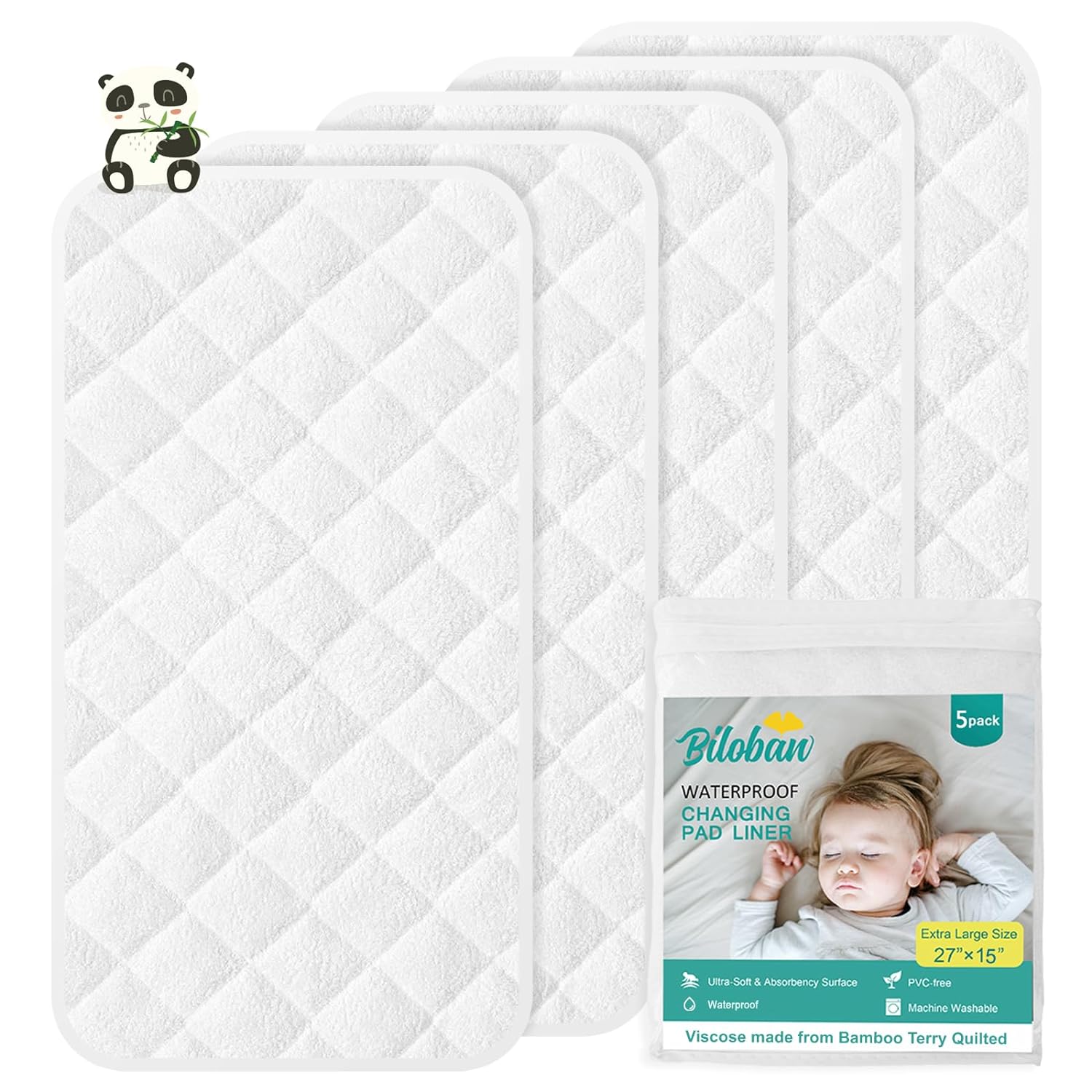 Changing Pad Liners - 5 pack, Bamboo Terry Surface, Waterproof & Absorbent, Diaper Mat - Biloban Online Store