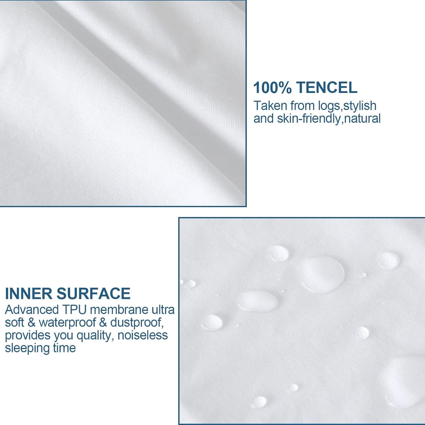 Tencel Waterproof Zippered Pillowcases with Hidden Zipper, Queen Size, Silk Soft & Skin Friendly