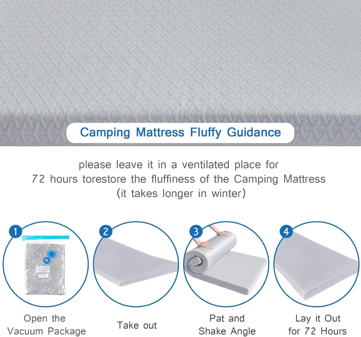 Memory Foam Camping Mattress Pad 3 Inch Thick, Portable Sleeping Pad with Waterproof Cover