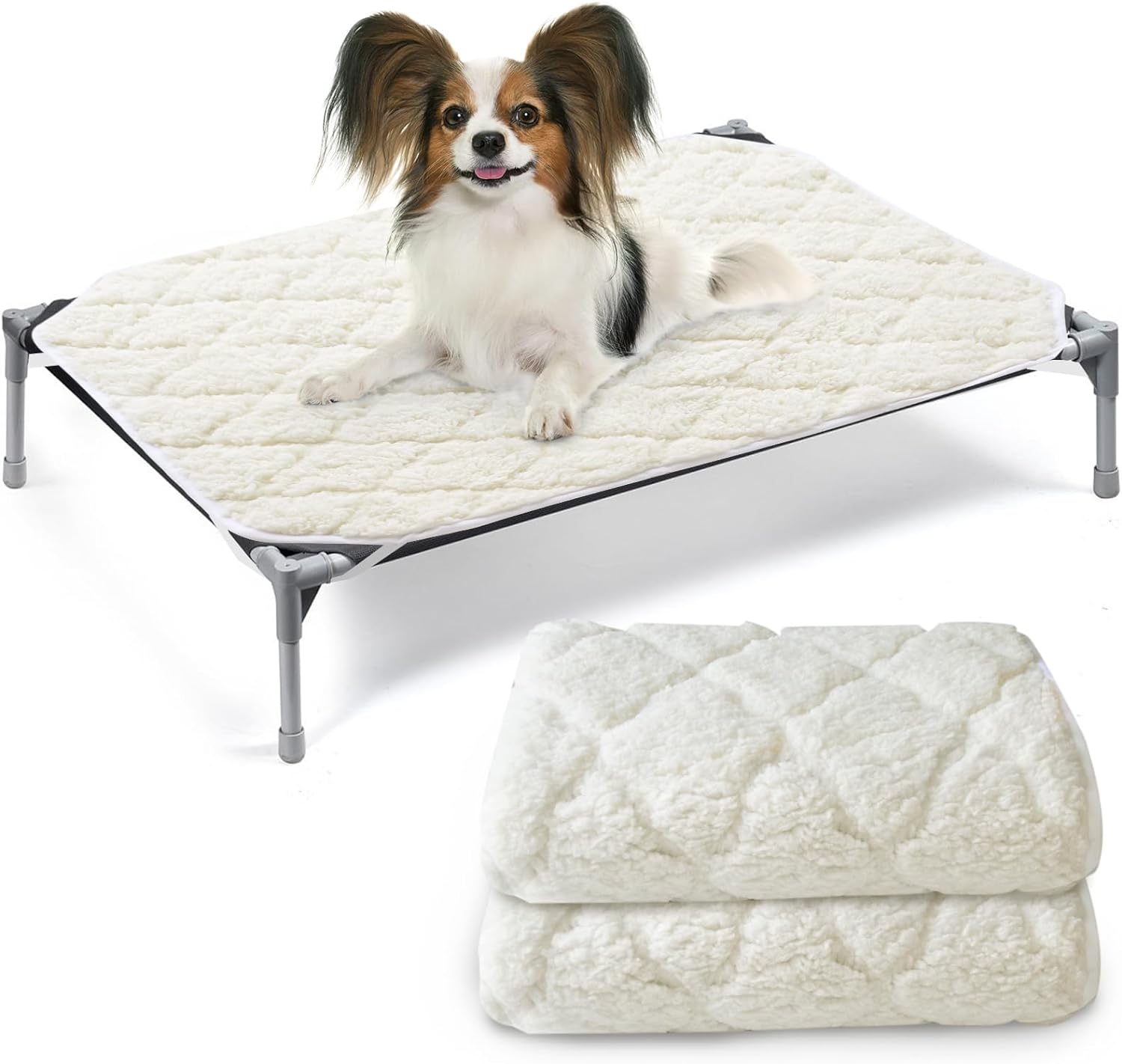 Elevated Dog Bed Pad Waterproof - 2 Pack, Soft Plush Dog Pet Pad for Dog Cot Bed, Machine Washable Dog/Cat Beds Pad with Corner Straps - Biloban Online Store