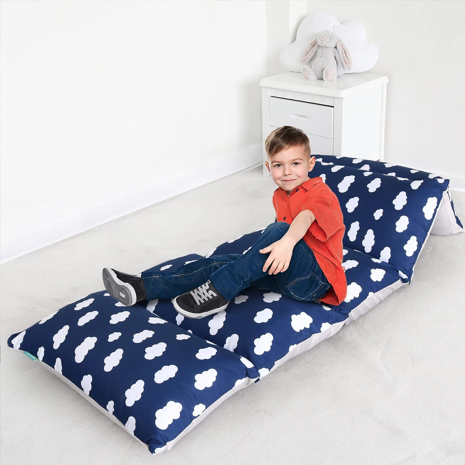 Kids Pillow Bed Floor Lounger Cover, Non-Slip and Super Soft, Queen/King Size, Navy Cloud - Biloban Online Store