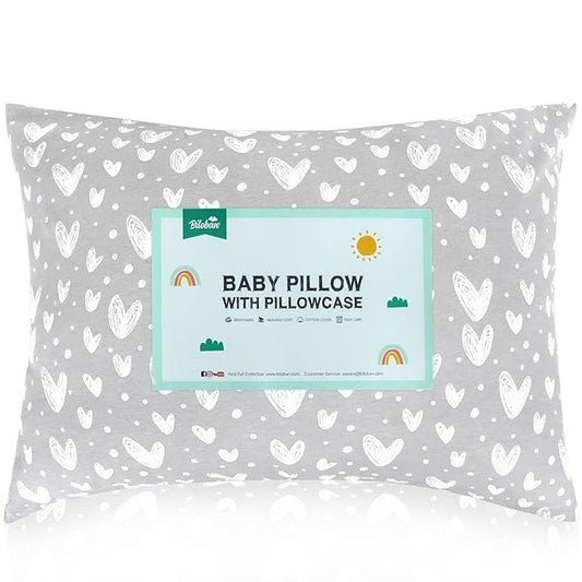 Toddler Pillow with Pillowcase - 14" x 19", 100% Cotton, Multi-Use, Ultra Soft & Breathable, Grey Heart - Biloban Online Store