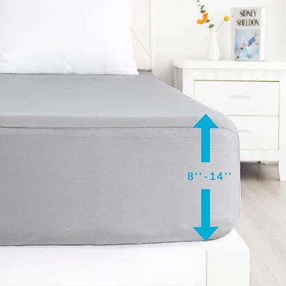 Queen Size Fitted Sheets 2 Pack with Deep Pocket Up to 14", Shrinkage & Stain Resistant & Wrinkle Free, Grey