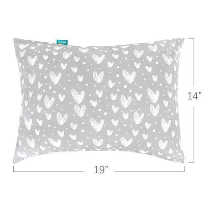 Toddler Pillow with Pillowcase - 14" x 19", 100% Cotton, Multi-Use, Ultra Soft & Breathable, Grey Heart