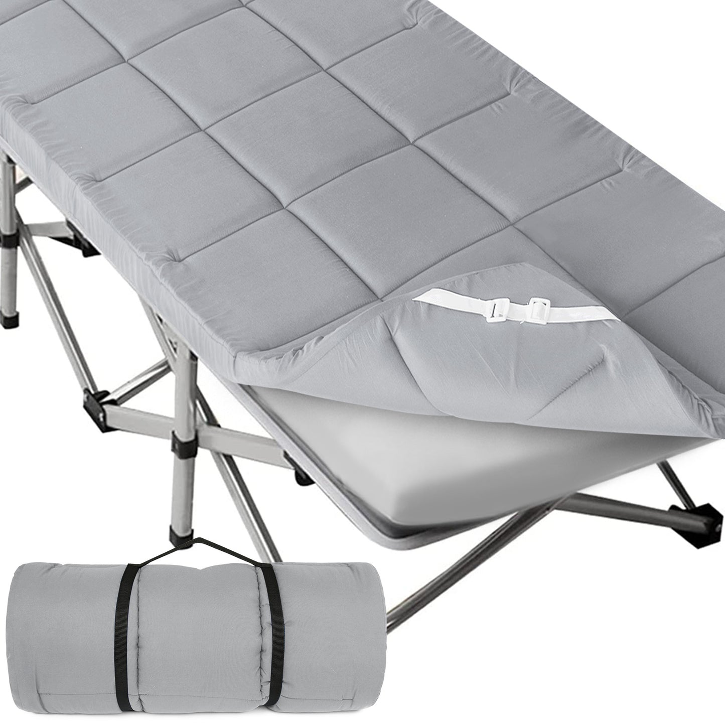Quilted Cot Mattress Topper - 75" x 30", Soft and Thicker Cot Pad Only, for Camping Cot/Rv Bunk/Narrow Twin Beds, Grey - Biloban Online Store