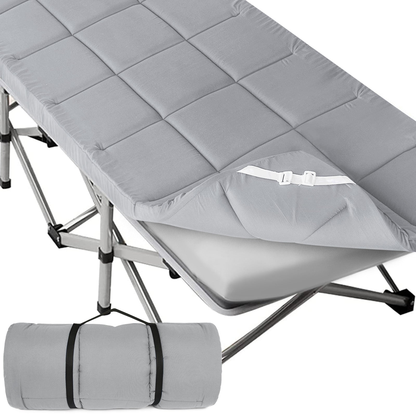 Quilted Cot Mattress Topper - 75" x 30", Soft and Thicker Cot Pad Only, for Camping Cot/Rv Bunk/Narrow Twin Beds, Grey - Biloban Online Store