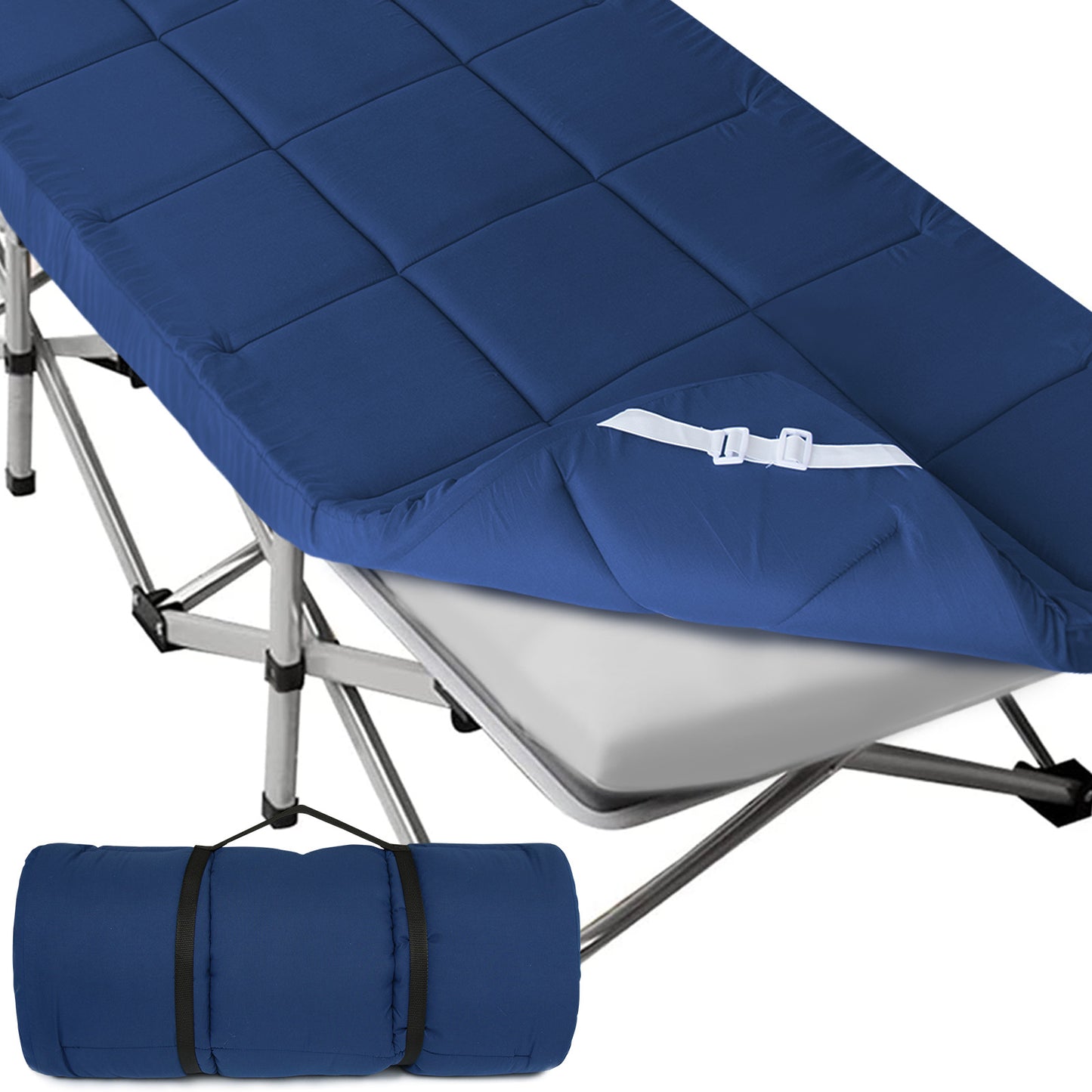 Quilted Cot Mattress Topper - 75" x 30", 2 Pack, Soft and Thicker Cot Pad Only, for Camping Cot/Rv Bunk/Narrow Twin Beds, Navy - Biloban Online Store