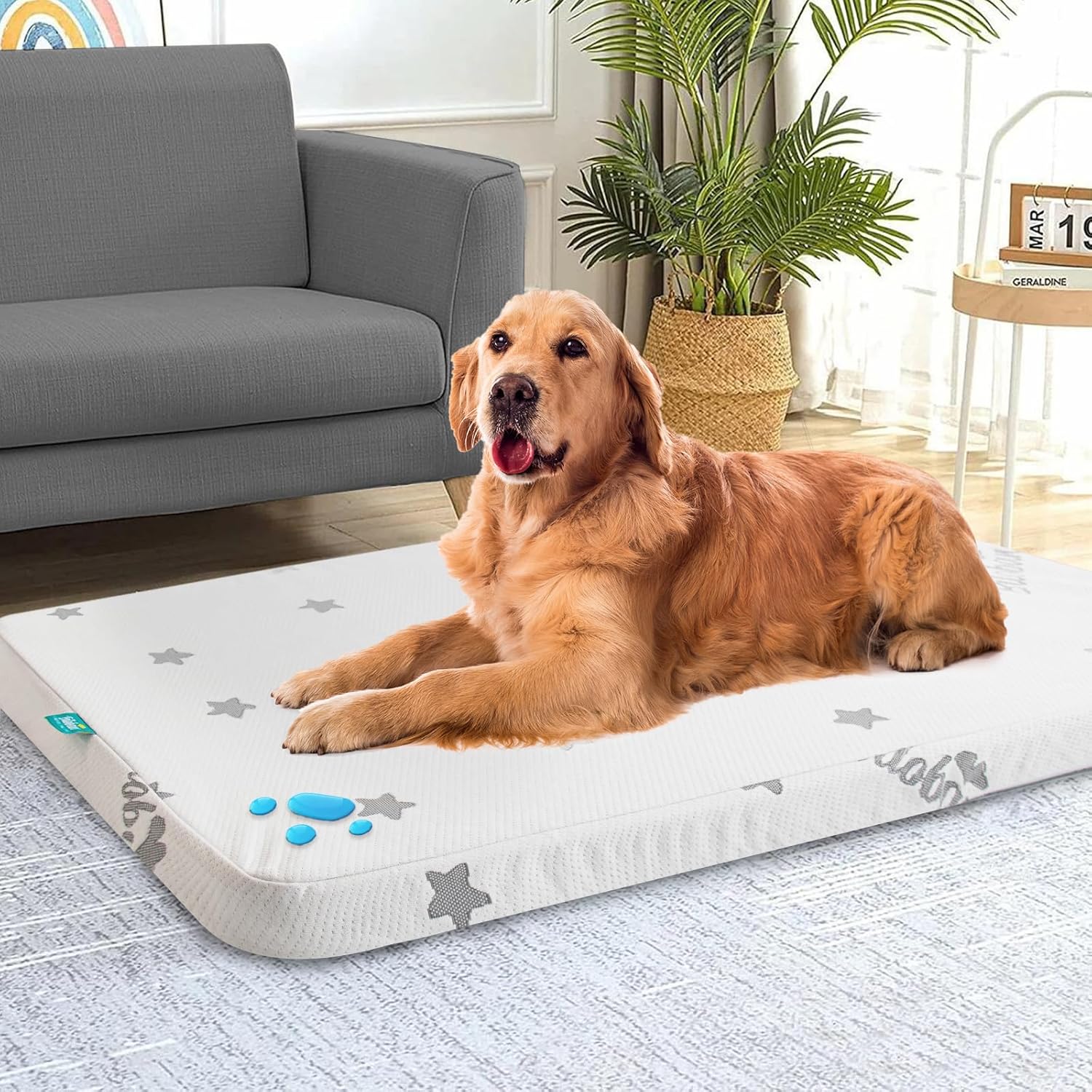 Waterproof Pet Bed with Removable Bamboo/Plush Flannel Cover, Large Memory Foam Dog Bed Washable Pet Mattress with Anti Slip Bottom, Indoor Outdoor