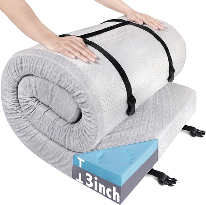 Memory Foam Camping Mattress Pad 3 Inch Thick, Portable Sleeping Pad with Waterproof Cover