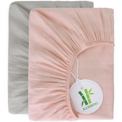 Bamboo Muslin Crib Sheets - 2 Pack, Ultra Soft and Breathable, Grey & Pink (for Standard Crib/ Toddler Bed)