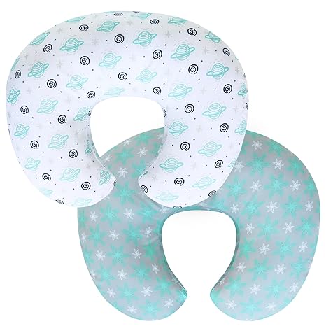 Nursing Pillow Cover for Boppy - 2 Pack, Ultra Soft 100% Jersey Cotton, Planet & Flower-Biloban Online Store
