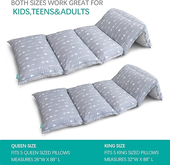 Kids Pillow Bed Floor Lounger Cover, Non-Slip and Super Soft, Queen/King Size, Grey Arrow