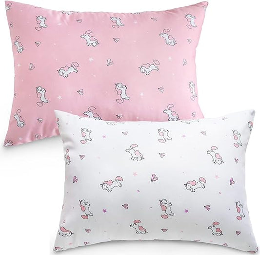 Toddler Pillow - 2 Pack, 14" x 19", Multi-Use, Soft & Skin-Friendly, Pink Horse - Biloban Online Store
