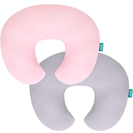 Nursing Pillow Cover for Boppy - 2 Pack, Ultra Soft 100% Jersey Cotton, Grey & Pink-Biloban Online Store