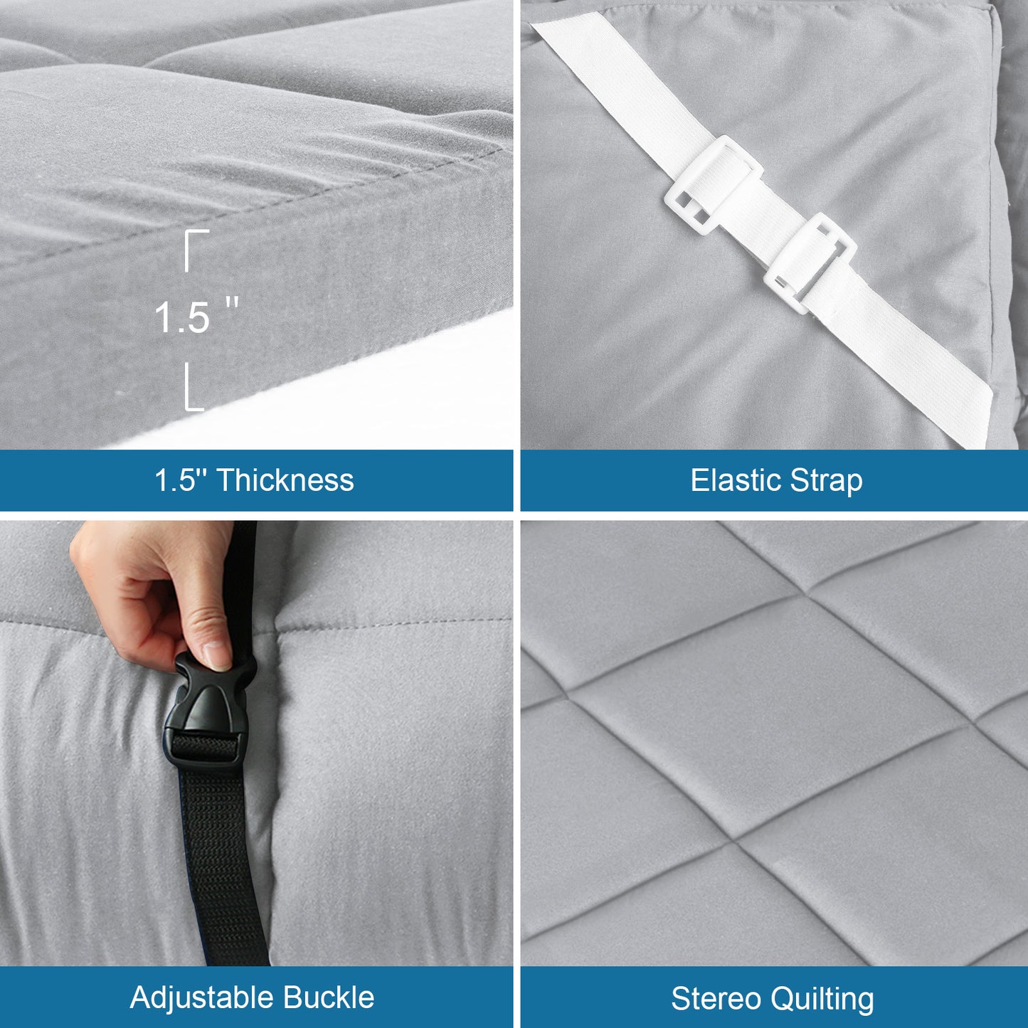 Quilted Cot Mattress Topper - 75" x 30", 2 Pack, Soft and Thicker Cot Pad Only, for Camping Cot/Rv Bunk/Narrow Twin Beds, Grey & Navy - Biloban Online Store