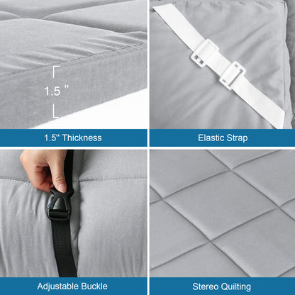 Quilted Cot Mattress Topper - 75" x 30", 2 Pack, Soft and Thicker Cot Pad Only, for Camping Cot/Rv Bunk/Narrow Twin Beds, Grey & Navy - Biloban Online Store