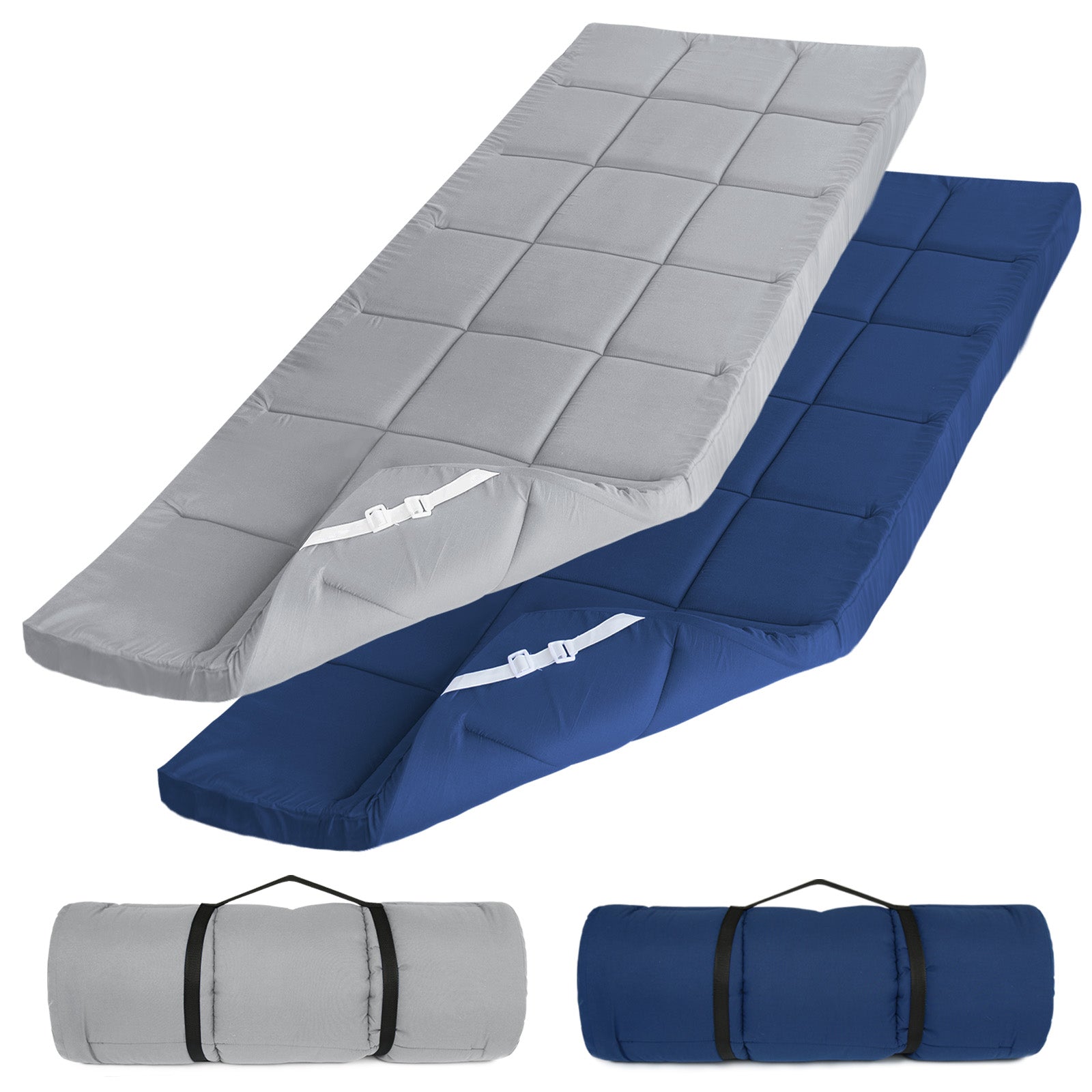 Quilted Cot Mattress Topper - 75" x 30", 2 Pack, Soft and Thicker Cot Pad Only, for Camping Cot/Rv Bunk/Narrow Twin Beds, Grey & Navy - Biloban Online Store
