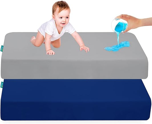 Waterproof Crib Sheet - 2 Pack, Ultra Soft Microfiber, Grey & Navy (for Standard Crib/ Toddler Bed) - Biloban Online Store
