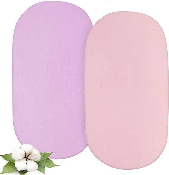 Bassinet Sheets - Fit 4moms mamaRoo Sleep Bassinet, 2 Pack, 100% Organic Cotton, Pink & Purple-Biloban online store