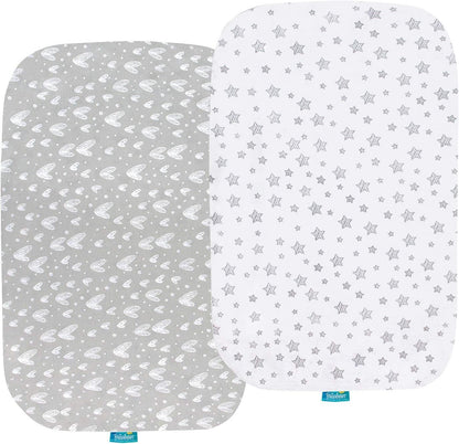 Bassinet Sheets - Fit Cloud Baby Bassinet, 2 Pack, 100% Jersey Cotton, Grey & White - Biloban Online Store