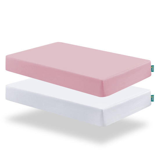 Crib Sheets - 2 Pack, Microfiber, White & Pink ( for Standard Crib 52" x 28" ) - Biloban Online Store