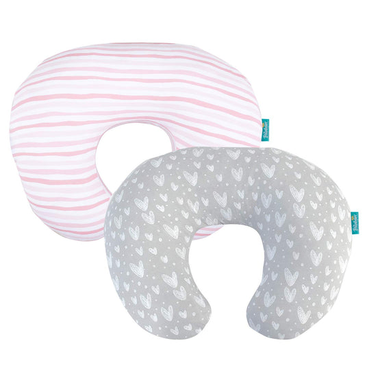 Nursing Pillow Cover, 2 Pack,Pink and Gray, Stretchy 100% Jersey Cotton,Nursing Pillow Slipcovers for Moms Breastfeeding and Bottle Feeding Pillow - Biloban Online Store