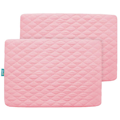 Pack N Play Mattress Pad Cover/ Protector - 2 Pack, Ultra Soft Microfiber, Waterproof, Pink (for Standard Playpen/ Mini Crib) - Biloban Online Store