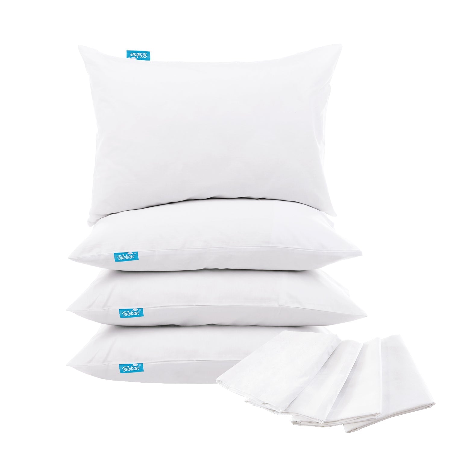 4 Pack Pillow Protectors - Polyester Knitted Fabric, Zippered,100% Waterproof, White - Biloban Online Store