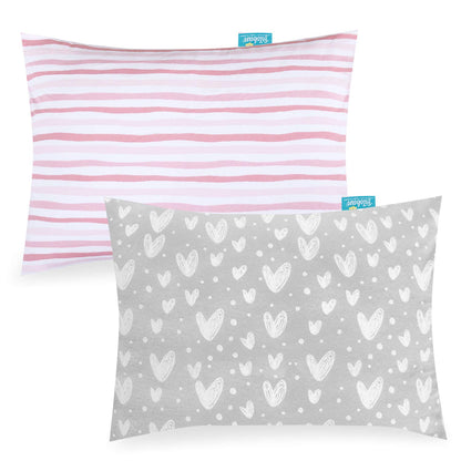 Toddler Pillowcase- 2 Pack, Ultra Soft 100% Jersey Cotton, Envelope Style, Heart Print, Gray - Biloban Online Store