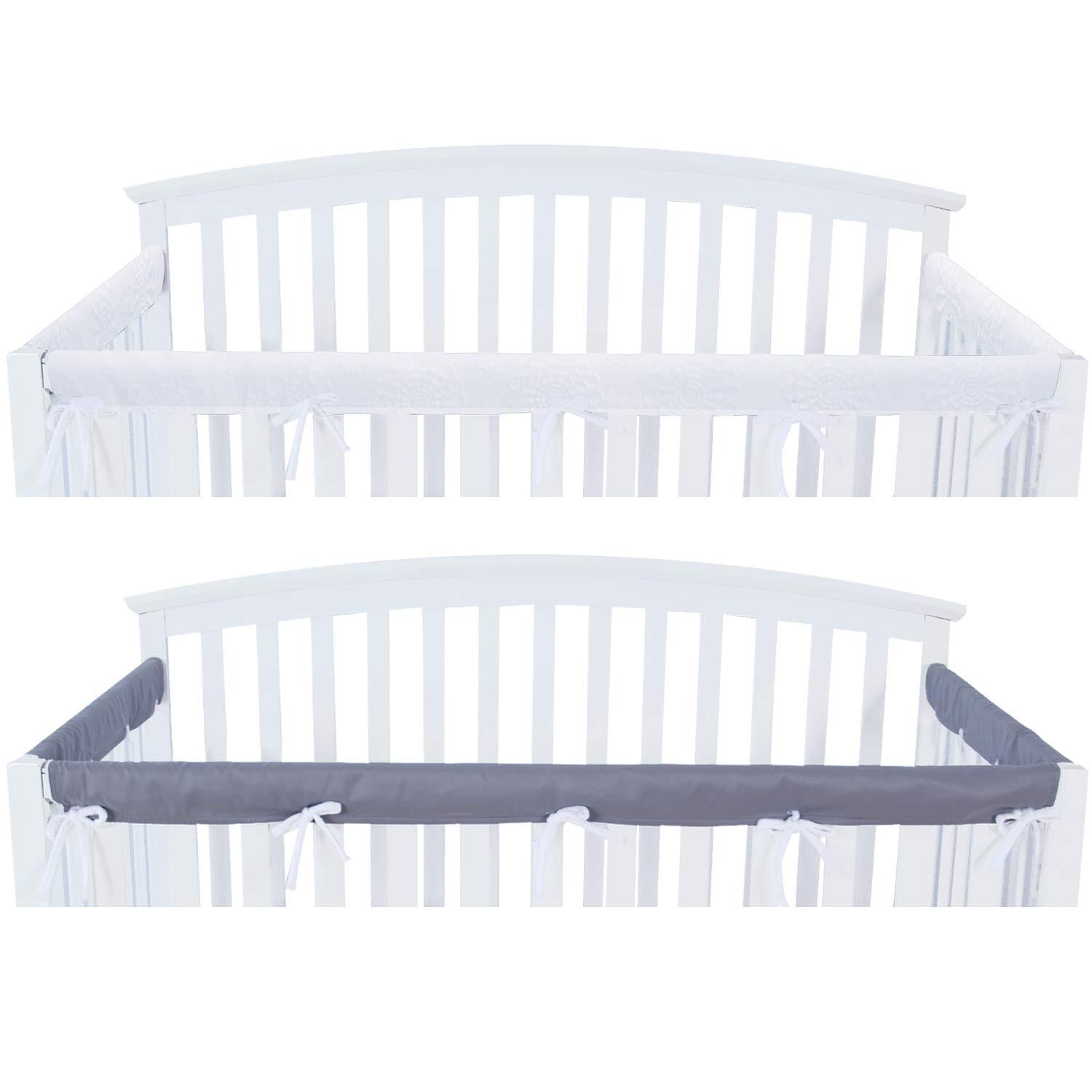 3 Pieces Crib Rail Cover - Protector Safe Teething Guard Wrap, Reversible, Fit Side and Front Rails, Grey & White - Biloban Online Store