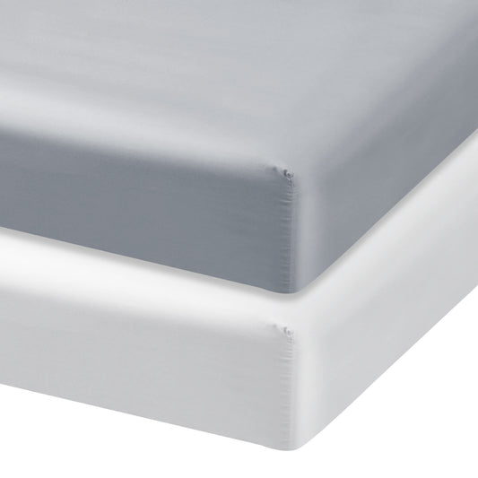 Crib Sheets - 2 Pack, Satin, Gray & White ( for Standard Crib 52" x 28" ) - Biloban Online Store
