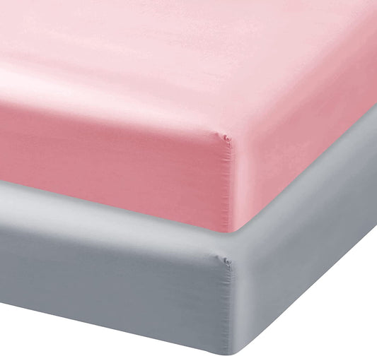 Crib Sheets - 2 Pack, Satin, Pink & Gray ( for Standard Crib 52" x 28" ) - Biloban Online Store