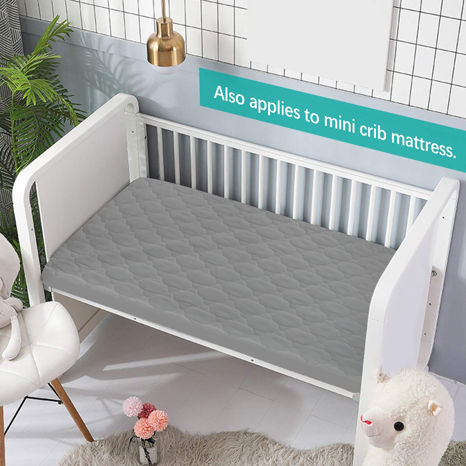Pack N Play Mattress Pad Cover/ Protector Pack, Ultra Soft Microfiber, Waterproof, Grey (for Standard Playpen/ Mini Crib)