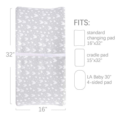 Changing Pad Cover - 2 Pack Gray&Pink, Ultra Soft 100% Jersey Knit Cotton, Heart Print - Biloban Online Store