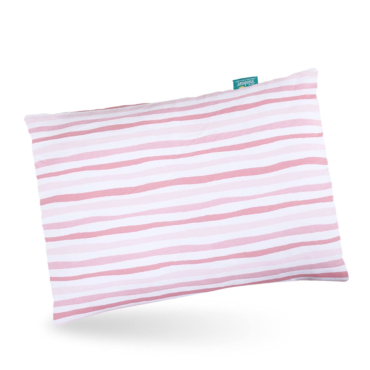 Toddler Pillow with Pillowcase-100% Cotton, Flat, Fluff, Wide, 13"x 18”, Pink Stripe