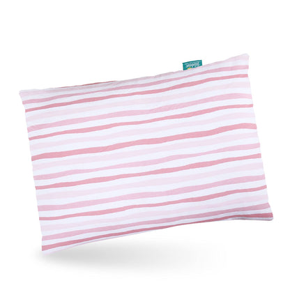 Toddler Pillow Quilted with Pillowcase - 13" x 18", 100% Cotton, Ultra Soft & Breathable, Pink Stripe