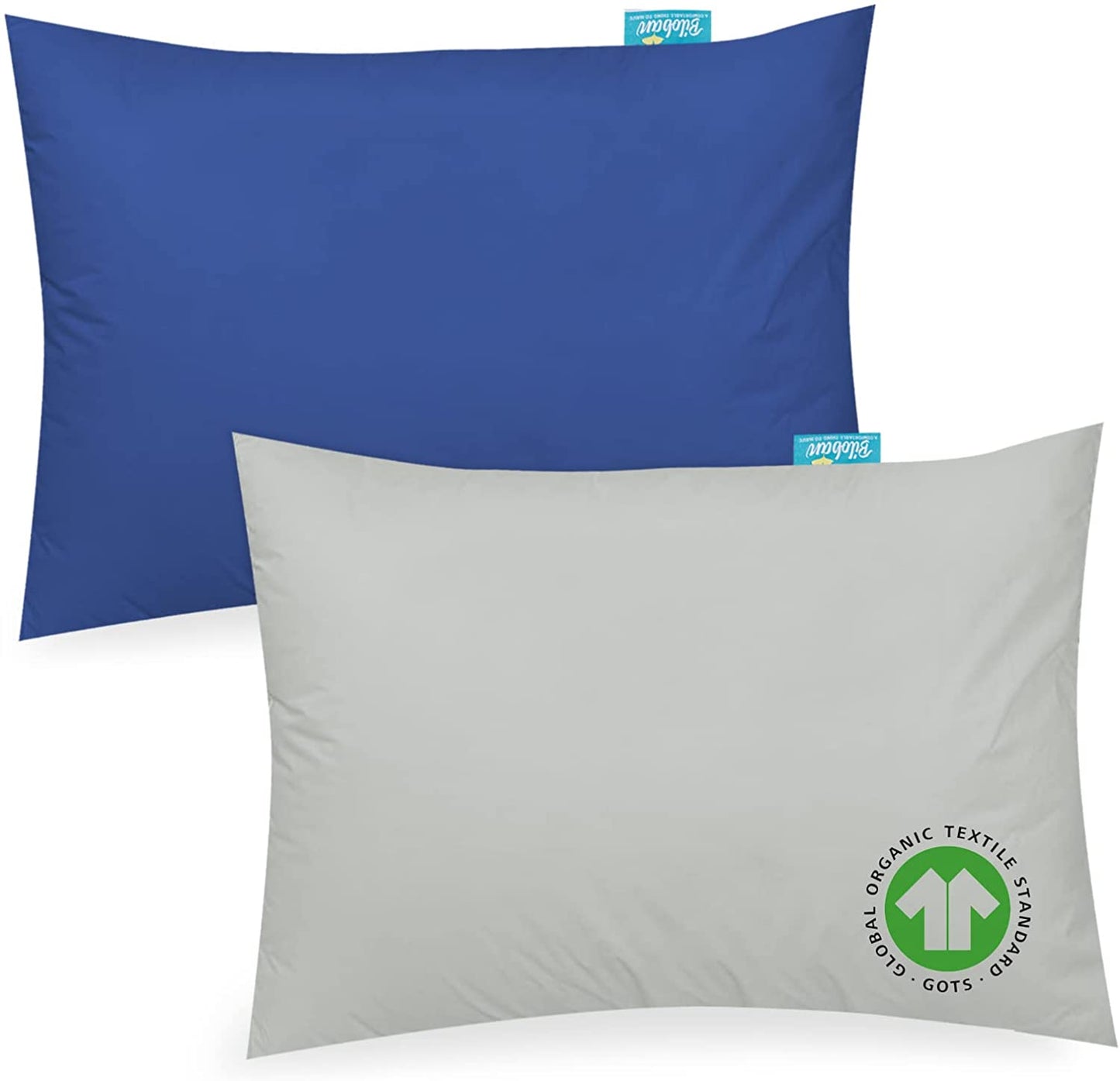Toddler Pillowcase - 2 Pack, 100% Organic Cotton, Fits Toddler Pillow 12"x16", 13"x18" or 14"x19", Grey & Navy - Biloban Online Store
