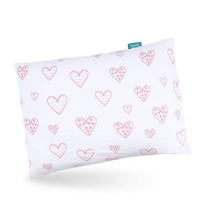 Toddler Pillow Quilted with Pillowcase - 13" x 18", 100% Cotton, Ultra Soft & Breathable, Pink Heart