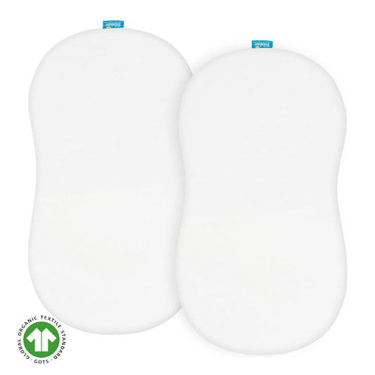 100% Organic Cotton Bassinet Sheets Compatible with Halo Bassinet Swivel, Flex, Glide Sleeper- 2 Pack, White