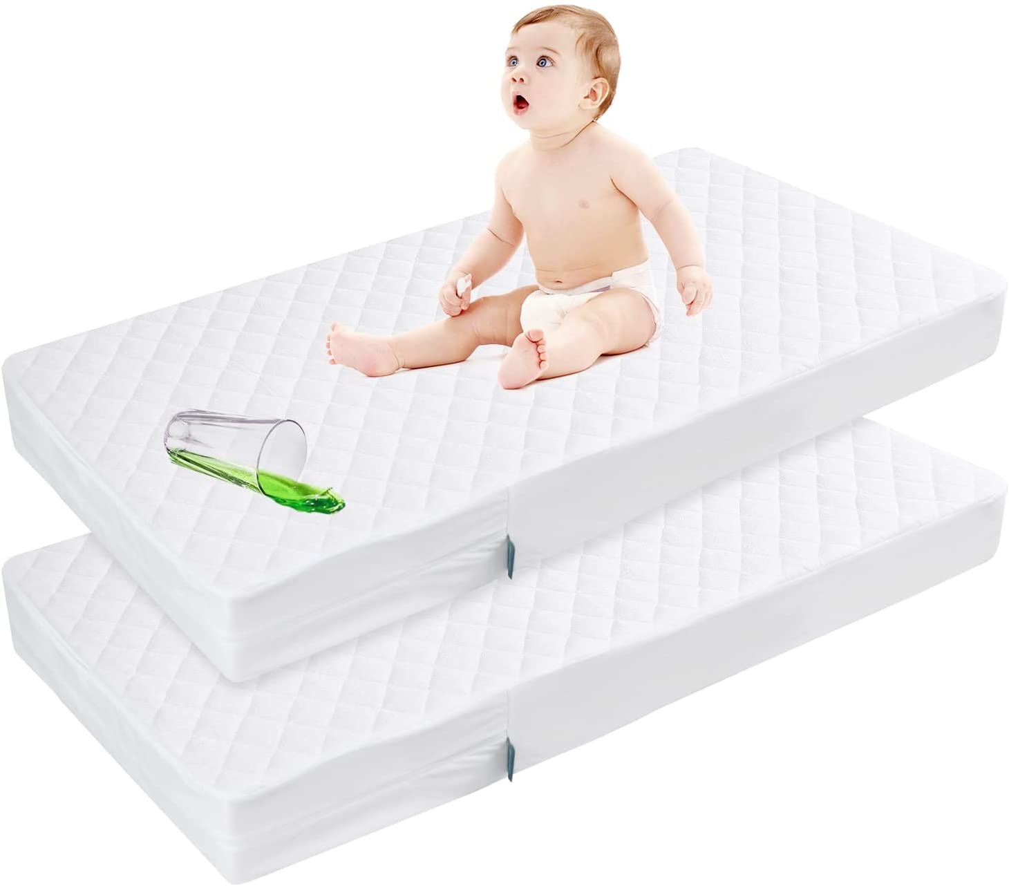 Zippered Crib Mattress Protector/ Encasement - Bamboo Quilted, 6 Sides Fully Encased, Waterproof, 2 Pack - Biloban Online Store