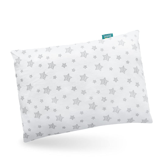 Toddler Pillow with Pillowcase-100% Cotton, Flat, Fluff, Wide, 13"x 18”, White Star