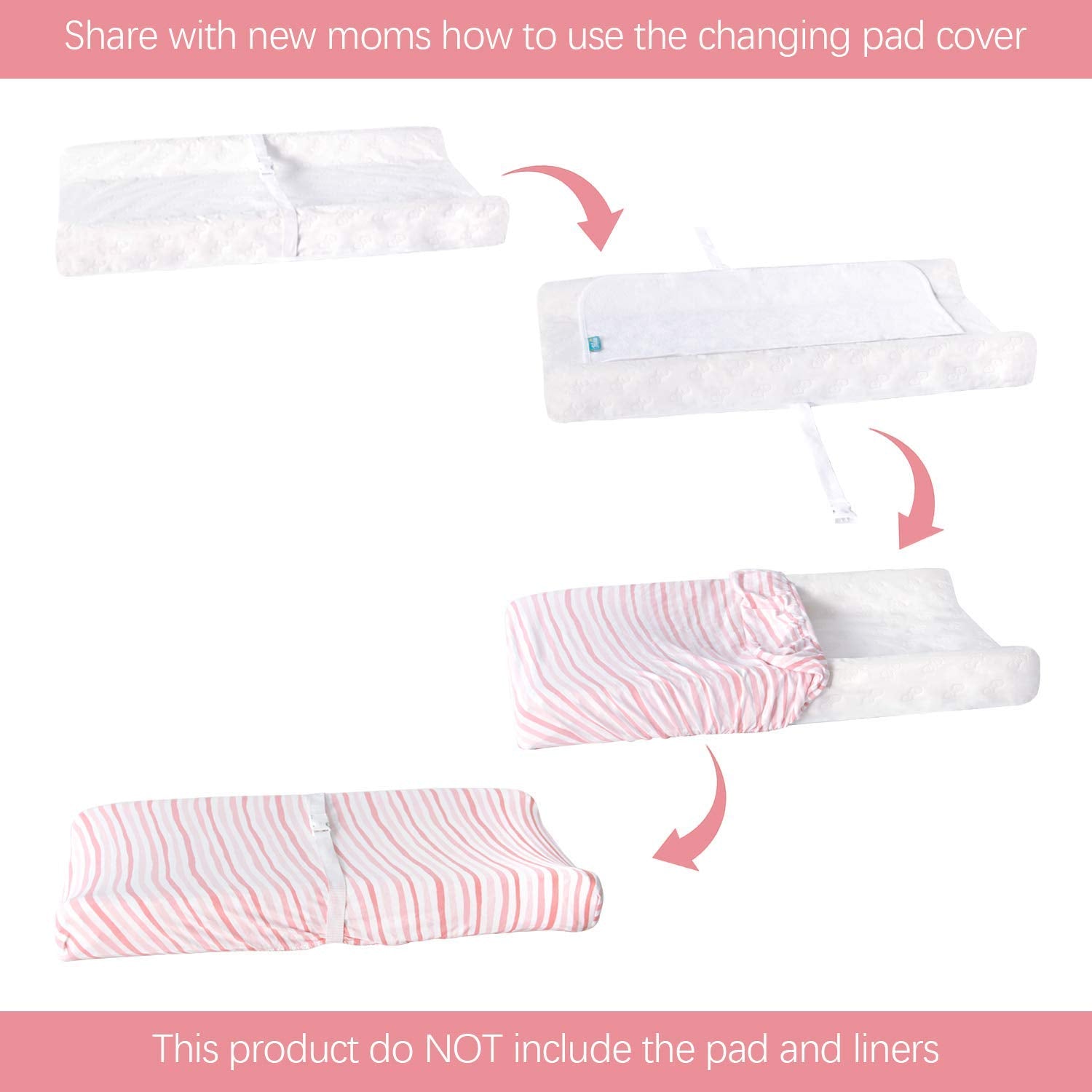 Changing Pad Cover - 2 Pack Gray&Pink, Ultra Soft 100% Jersey Knit Cotton, Heart Print - Biloban Online Store