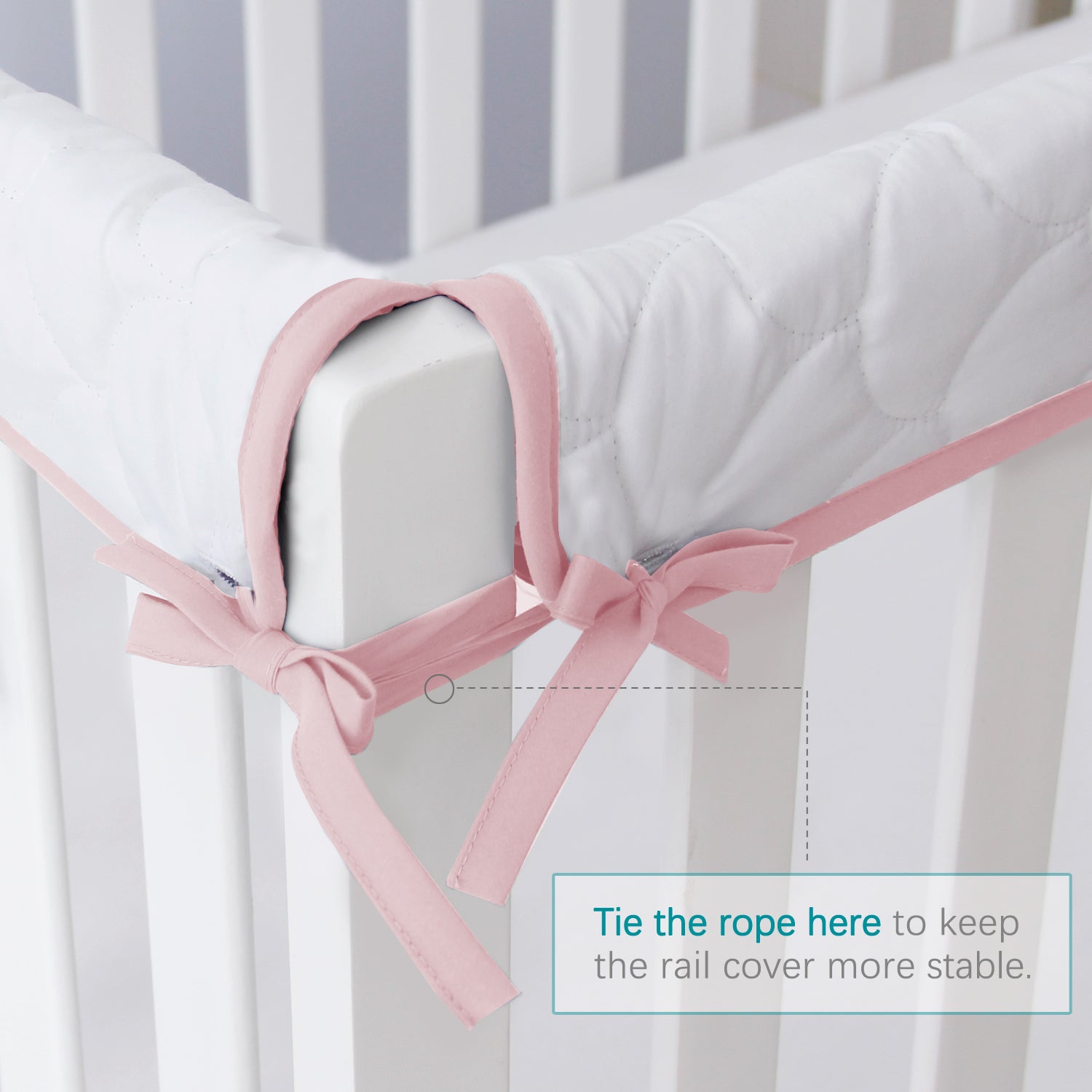 3 Pieces Quilted Crib Rail Cover- Protector Safe Teething Guard Wrap, Pink & White - Biloban Online Store